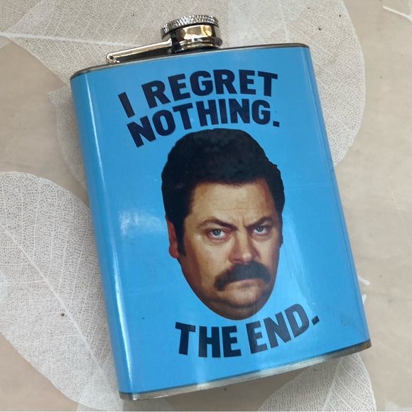 Ron Swanson I Regret Nothing. The End. Flask - Picture 1 of 5